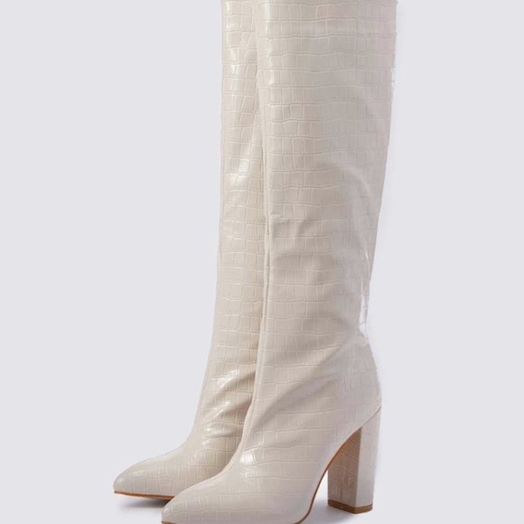 NEW Croc Embossed Chunky Heeled Boots - EUR37 - Picture 4 of 7